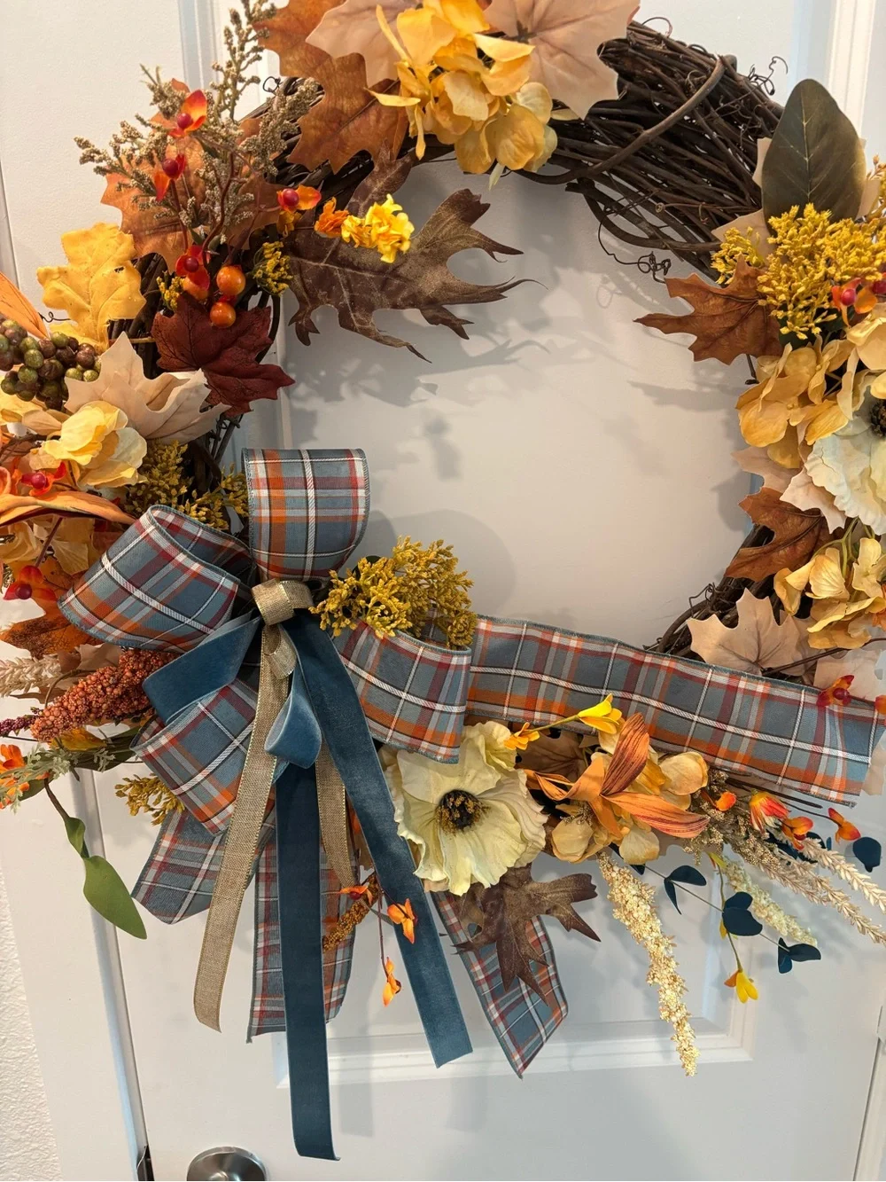 Handmade Wreath Autumn Harvest Fall Poppy Focal Removable Bow Final
